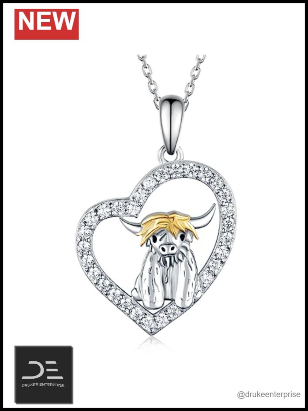 Highland Cow Necklace 925 Sterling Silver Pendant Chain Animal Jewelry Women